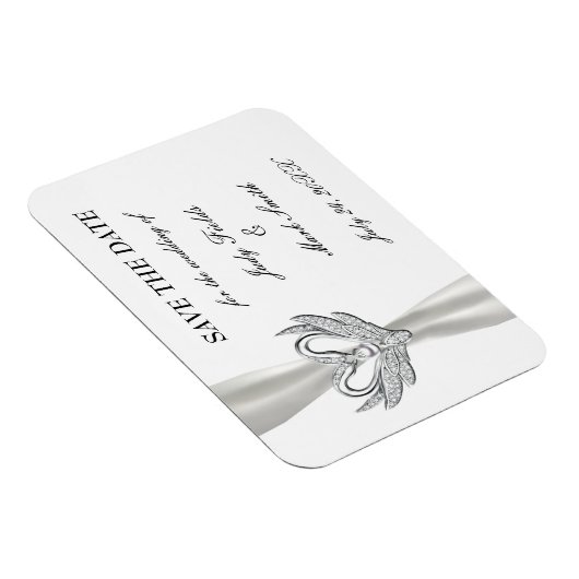 White Ribbon Silver Swans Save the Date Magnet Magneet (Rechterzijde)