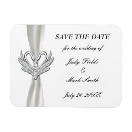 White Ribbon Silver Swans Save the Date Magnet Magneet