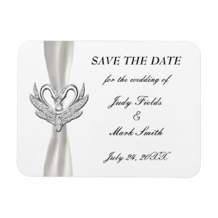White Ribbon Silver Swans Save the Date Magnet Magneet