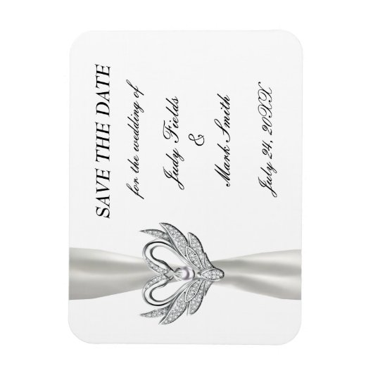 White Ribbon Silver Swans Save the Date Magnet Magneet (Verticaal)