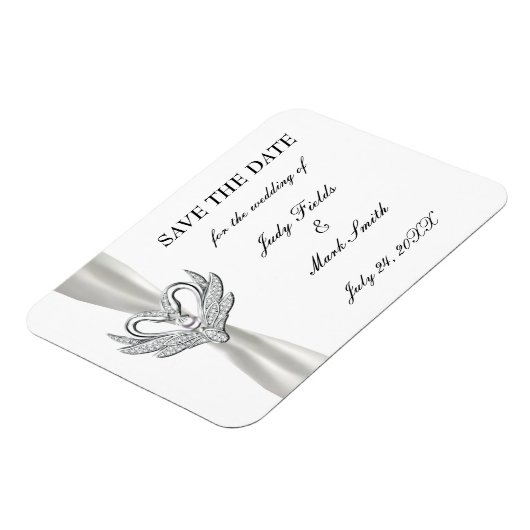 White Ribbon Silver Swans Save the Date Magnet Magneet (Linkerzijde)