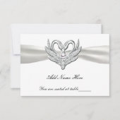 White Ribbon Silver Swans Table Place Card Kaart (Voorkant)