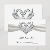 White Ribbon Silver Swans Table Place Card Kaart (Voorkant / Achterkant)