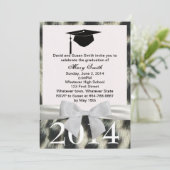 White Ribbon Snow Leopard Afstuderen Invitation Kaart (Staand voorkant)