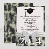 White Ribbon Snow Leopard Afstuderen Invitation Kaart (Voorkant / Achterkant)