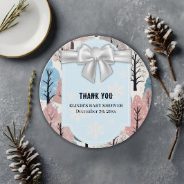 White Ribbon Winter Forest Snowflakes Baby shower Bedankjes Labels