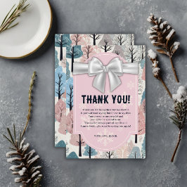 White Ribbon Winter Forest Snowflakes Baby shower Bedankkaart