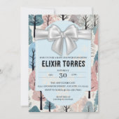 White Ribbon Winter Forest Snowflakes Baby shower Kaart (Voorkant)