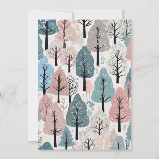 White Ribbon Winter Forest Snowflakes Baby shower Kaart (Achterkant)