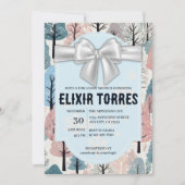 White Ribbon Winter Forest Snowflakes Baby shower Kaart (Voorkant)