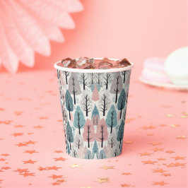 White Ribbon Winter Forest Snowflakes Baby shower Papieren Bekers