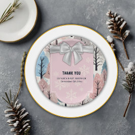 White Ribbon Winter Forest Snowflakes Baby shower Papieren Bordje
