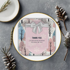 White Ribbon Winter Forest Snowflakes Baby shower Papieren Bordje