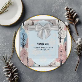 White Ribbon Winter Forest Snowflakes Baby shower Papieren Bordje