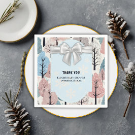 White Ribbon Winter Forest Snowflakes Baby shower Servet
