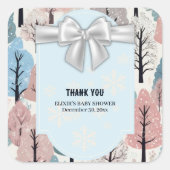 White Ribbon Winter Forest Snowflakes Baby shower Vierkante Sticker (Voorkant)