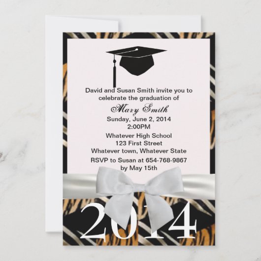 White Ribbon Zebra and Tiger Afstuderen Invitation Kaart (Voorkant)