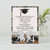 White Ribbon Zebra and Tiger Afstuderen Invitation Kaart (Staand voorkant)