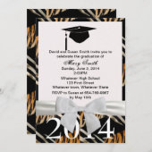 White Ribbon Zebra and Tiger Afstuderen Invitation Kaart (Voorkant / Achterkant)