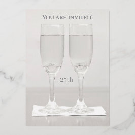 White Rings Silver 25th Wedding Jubileum Folie Uitnodiging