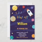 White Rocket Outer Space verjaardagsuitnodiging Kaart (Voorkant)