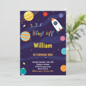 White Rocket Outer Space verjaardagsuitnodiging Kaart (Staand voorkant)