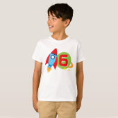 White Rocket Ship Verjaardagsleeftijd Outer Space T-shirt (Voorkant volledig)