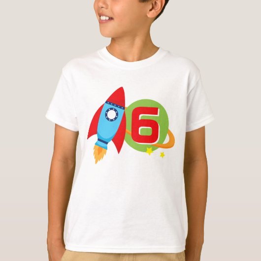 White Rocket Ship Verjaardagsleeftijd Outer Space T-shirt (Voorkant)