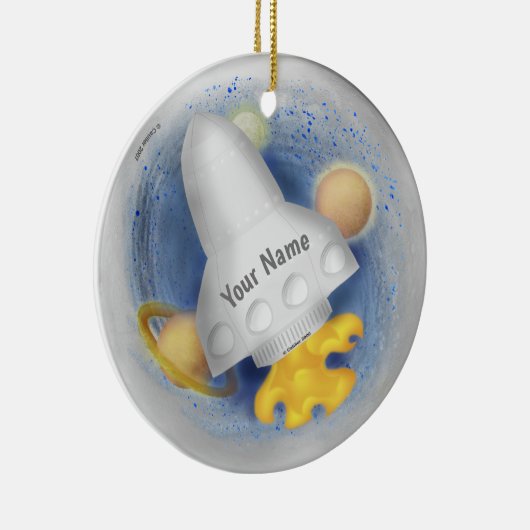White Rocketship Keramisch Ornament (Rechts)