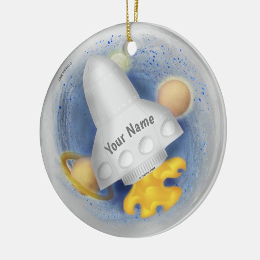White Rocketship Keramisch Ornament (Links)