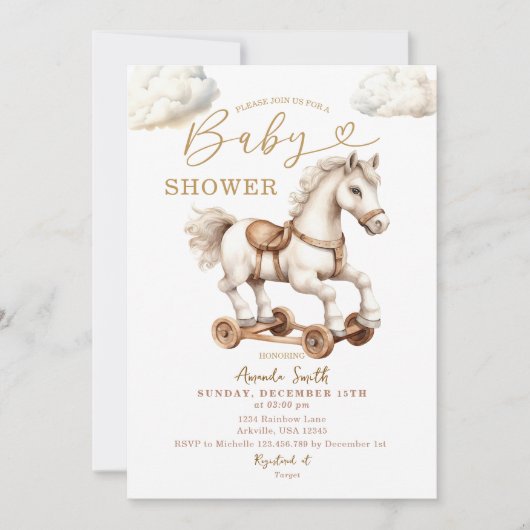 White Rocking Horse Genderneutraal Baby shower Kaart (Voorkant)