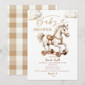 White Rocking Horse Genderneutraal Baby shower Kaart (Voorkant / Achterkant)