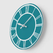 White Roman Numbers Border Pattern Blauwgroen Blue Grote Klok (Hoek)