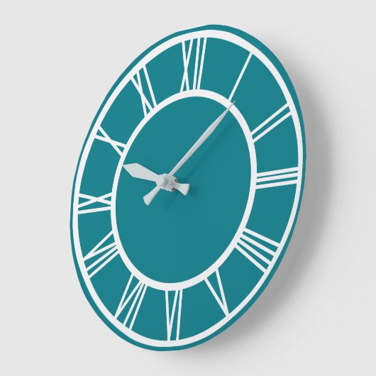 White Roman Numbers Border Pattern Blauwgroen Blue Grote Klok (Hoek)