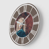 White Roman Numeral Border Dusty Brown voegt foto Grote Klok (Hoek)
