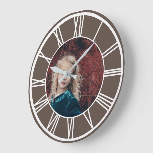 White Roman Numeral Border Dusty Brown voegt foto  Grote Klok (Hoek)