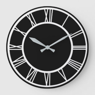 White Roman Numeral Border Pattern Black Round Grote Klok