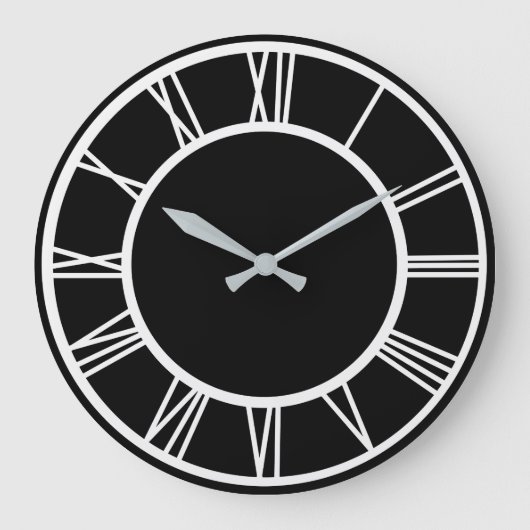 White Roman Numeral Border Pattern Black Round Grote Klok (Voorkant)