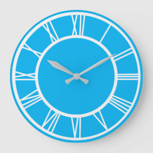White Roman Numeral Border Pattern Blue Round Grote Klok