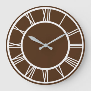 White Roman Numeral Border Pattern Brown Round Grote Klok