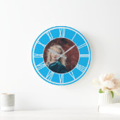 White Roman Numeral Sky Blue Add Photo Round Grote Klok (Huis)