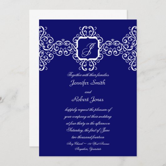 White Romance Monogram Weddenschap Kaart (Voorkant / Achterkant)