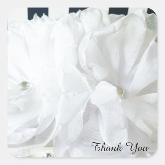 White Romantic Floral Hartelijk dank Vierkante Sticker (Voorkant)