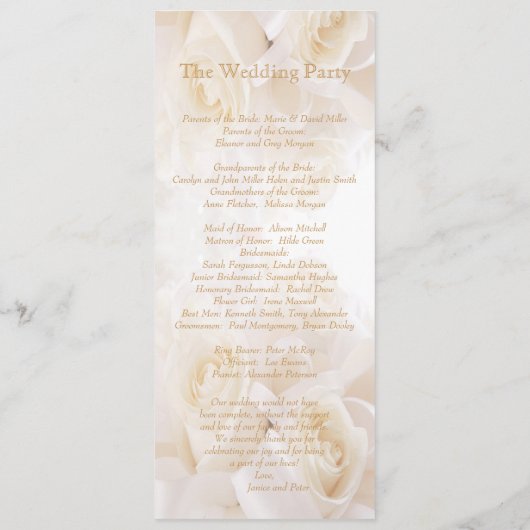 White roomrozen Wedding-programma Programmakaart (Achterkant)