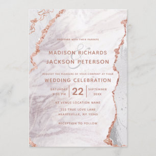 White & Roos Gold Agate Marble Folie Gilded Weddin Kaart