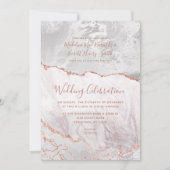 White & Roos Gold Agate Marble Folie Gilded Weddin Kaart (Voorkant)