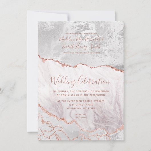 White & Roos Gold Agate Marble Folie Gilded Weddin Save The Date (Voorkant)