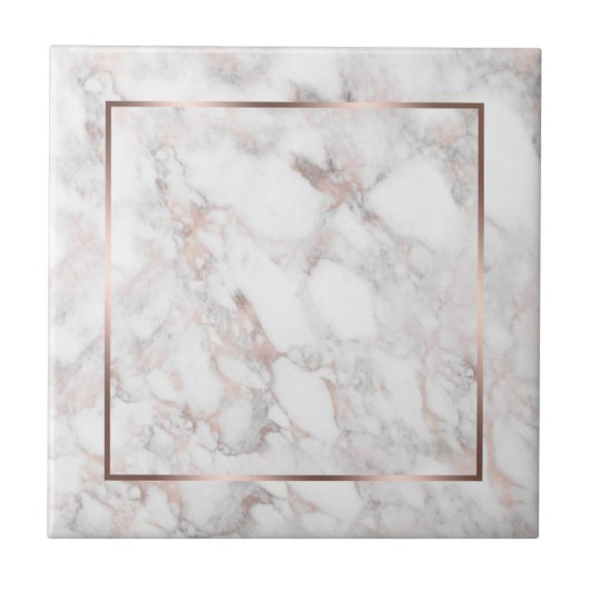White & Roos-Gold Faux Marble Tegeltje (Voorkant)