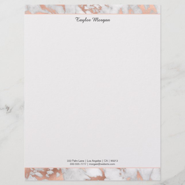 White & Roos Gold Marble Border, zwarte naam/info Briefhoofd (Voorkant)