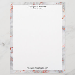 White & Roos Gold Marble Border, zwarte naam info Briefhoofd